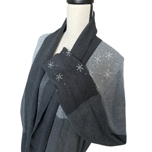 The Quaker Factory Christmas Cardigan Snowflake Rhinestone 2 /1 Gray Sweater XL - Picture 2 of 7